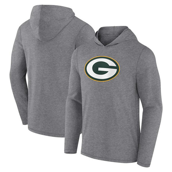 Men's Green Bay Packers Heather Gray Primary Logo Long Sleeve Hoodie